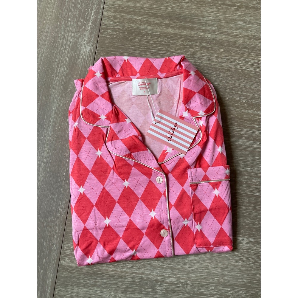 In My Sundays Argyle Pajama Set Pink Size Medium New With Tags - Picture 8 of 10